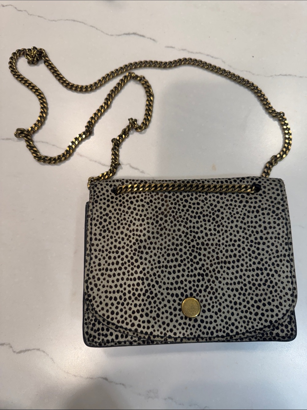 Madewell Spotted Calf Hair Crossbody Bag with Chain Strap